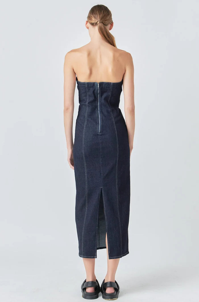 Strapless Denim Midi Dress – v o g l i o