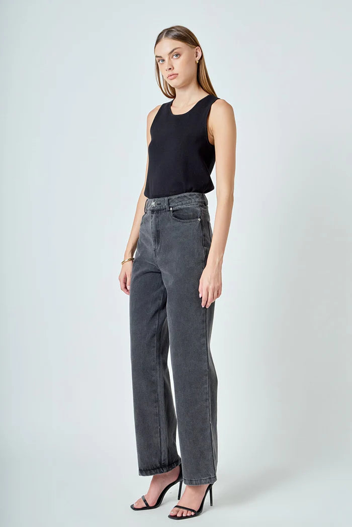 Washed Black Straight-Leg Jeans