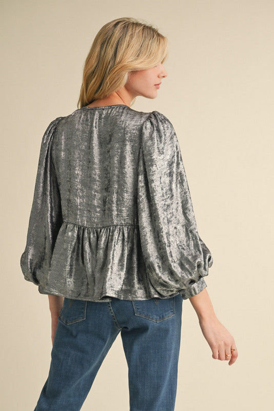 Metallic Bow Tie Peplum Top