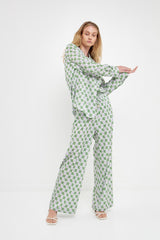 Green/Purple Printed Long Pants