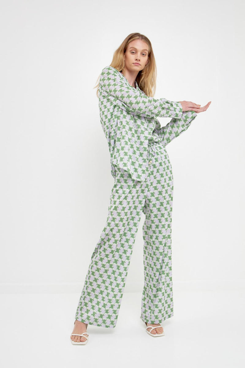 Green/Purple Printed Long Pants