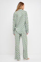Green/Purple Printed Long Pants