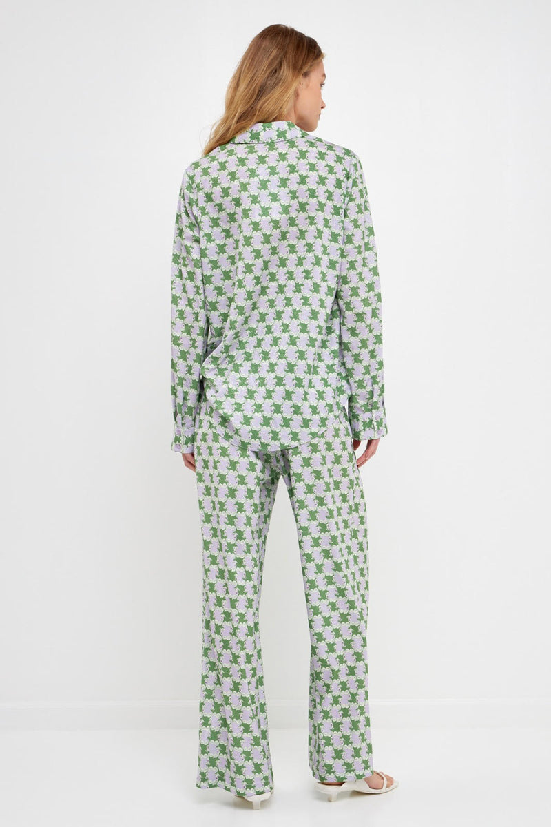 Green/Purple Printed Long Pants