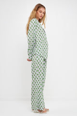 Green/Purple Printed Long Pants