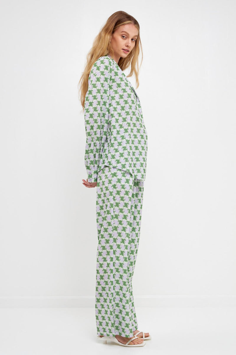 Green/Purple Printed Long Pants