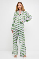 Green/Purple Printed Long Pants