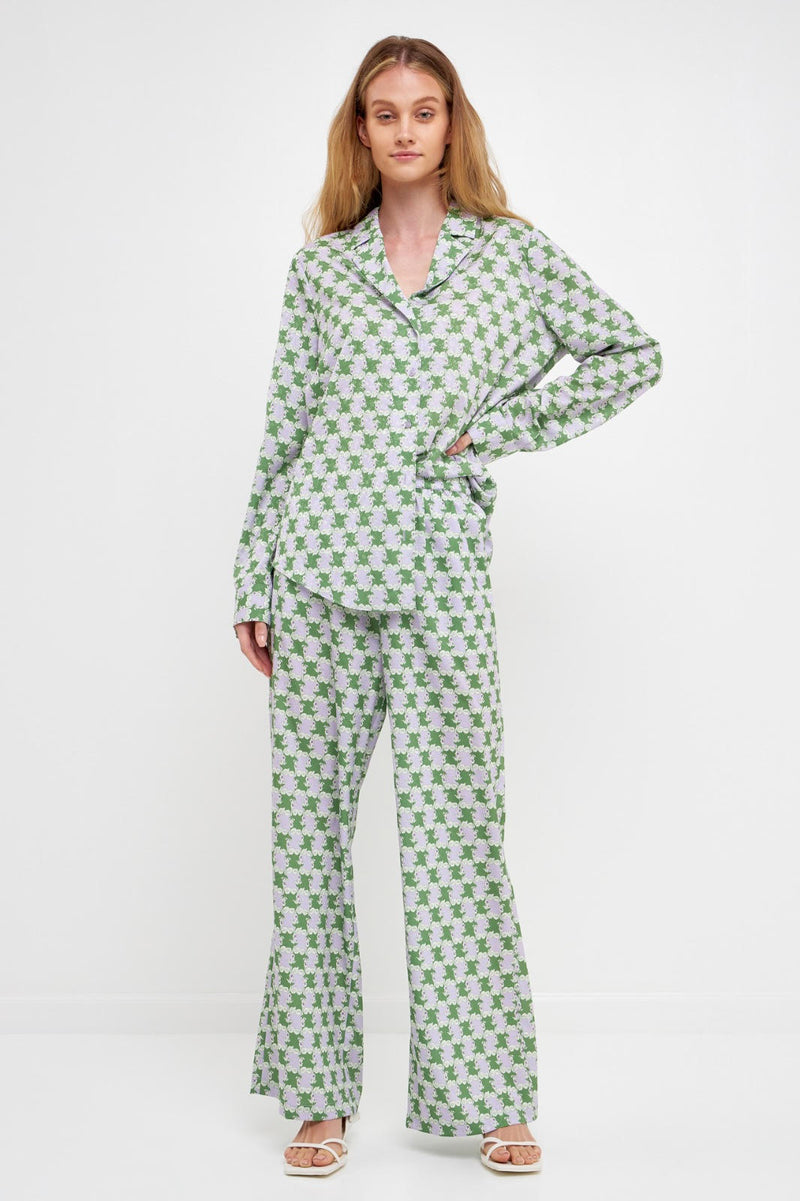 Green/Purple Printed Long Pants