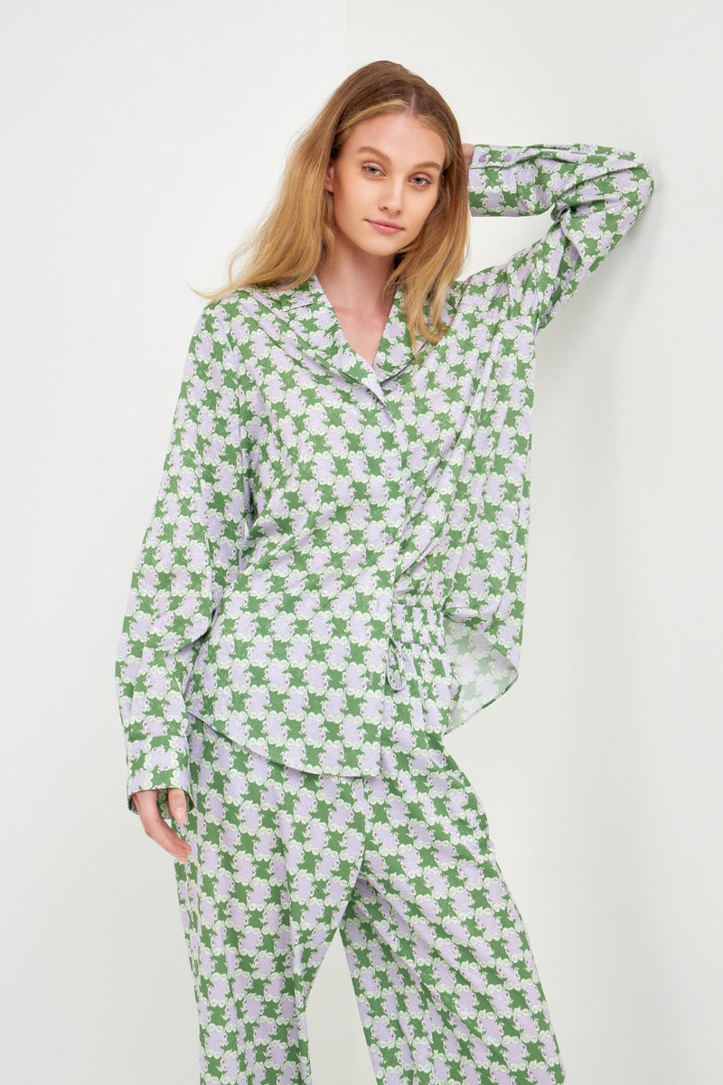 Green/Purple Printed Long Pants