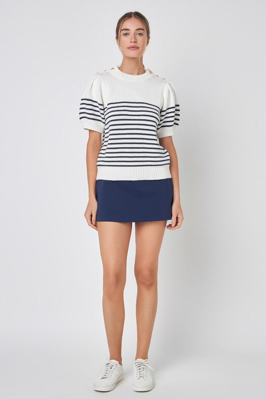 Striped Short Puff Sleeve Sweater