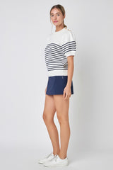 Striped Short Puff Sleeve Sweater