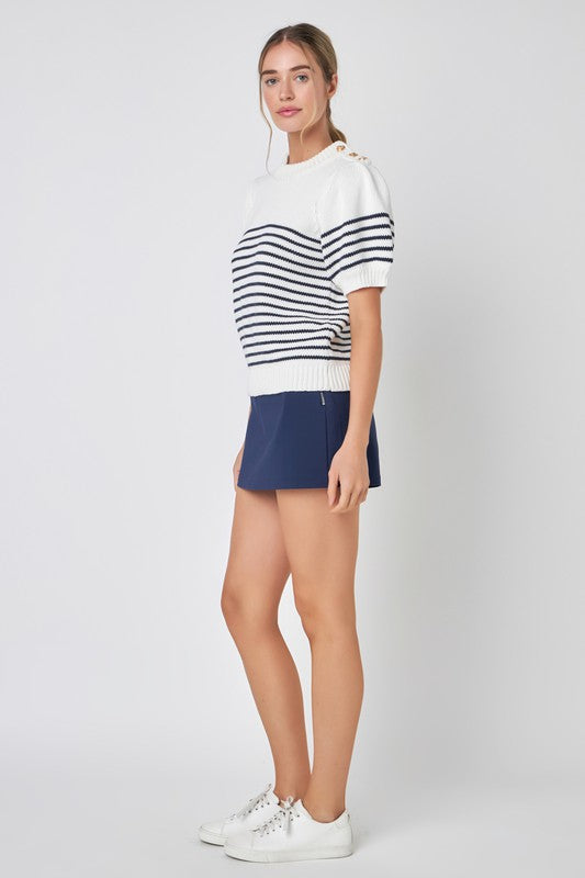 Striped Short Puff Sleeve Sweater