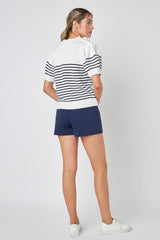 Striped Short Puff Sleeve Sweater