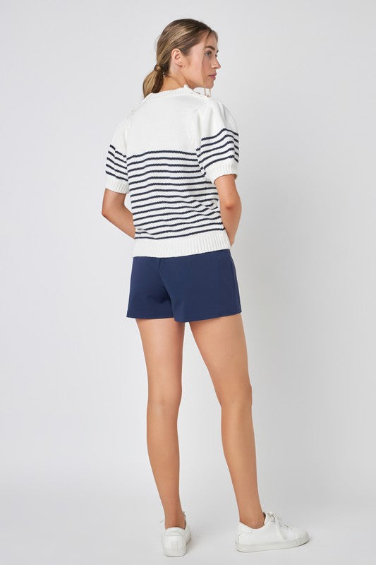 Striped Short Puff Sleeve Sweater