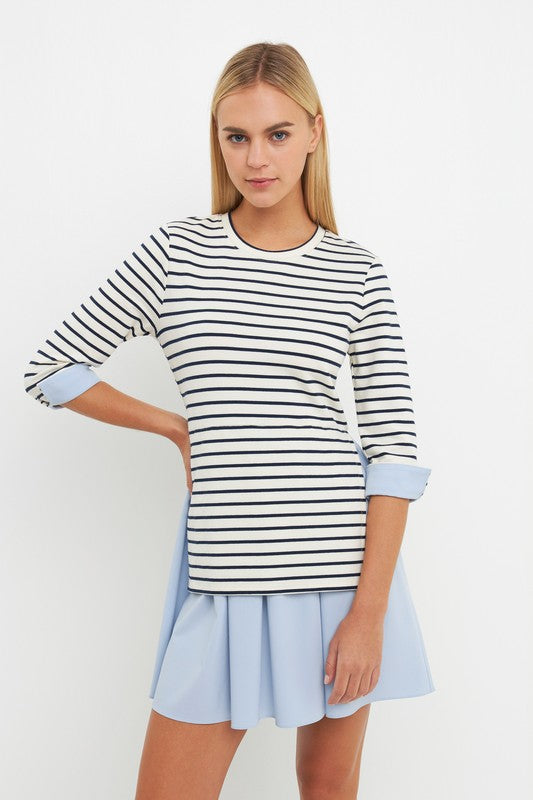Striped Knit And Oxford Combo Dress