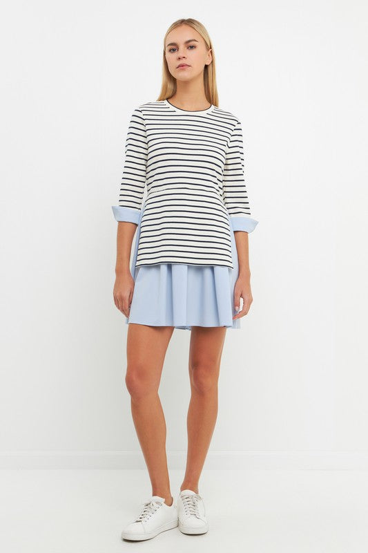 Striped Knit And Oxford Combo Dress