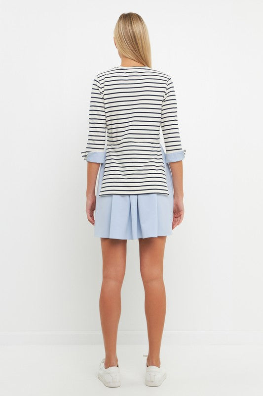 Striped Knit And Oxford Combo Dress