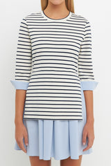 Striped Knit And Oxford Combo Dress