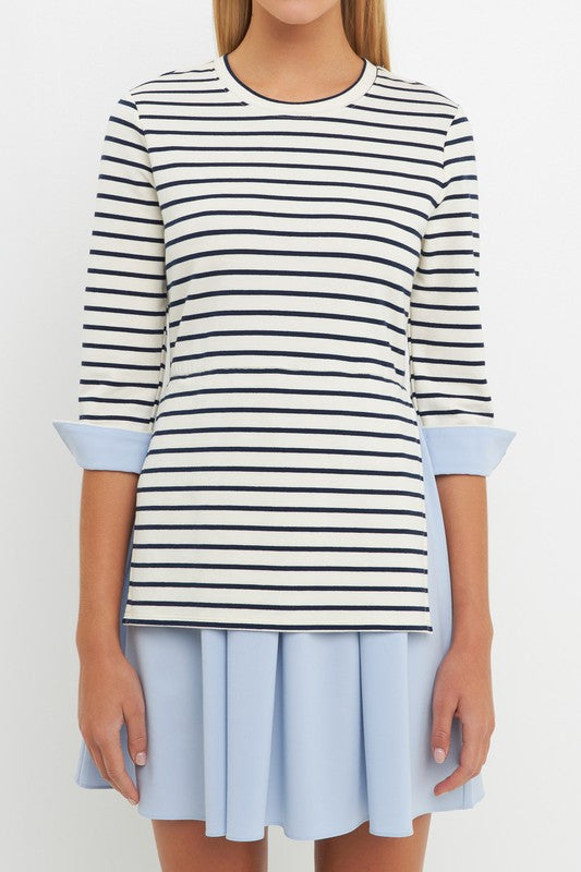 Striped Knit And Oxford Combo Dress