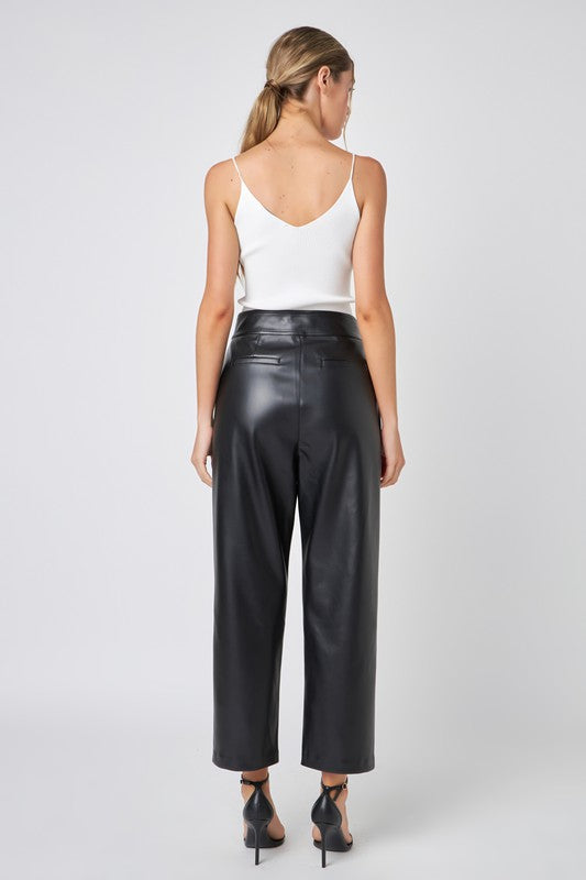 Faux Leather Pleated Trouser Pants