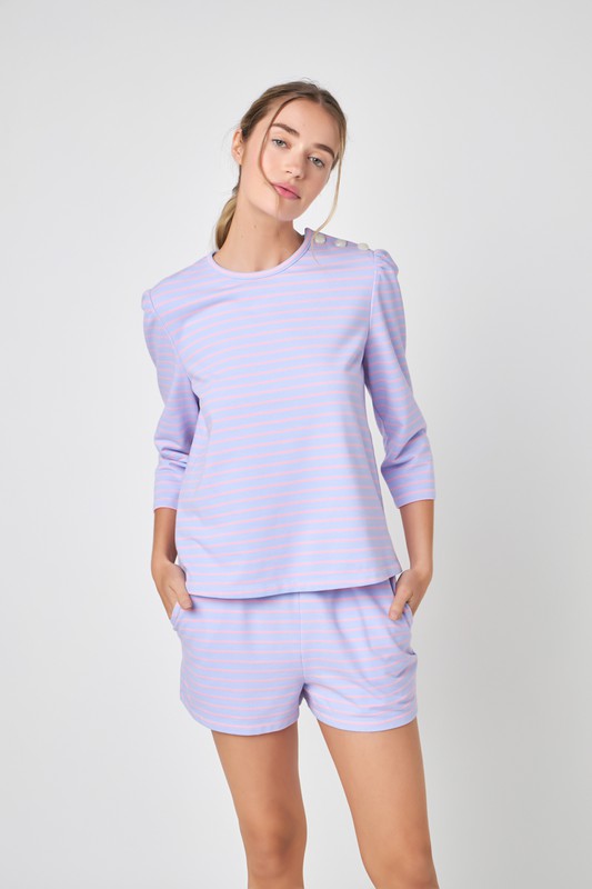 Striped Puff Sleeve Breton Tee