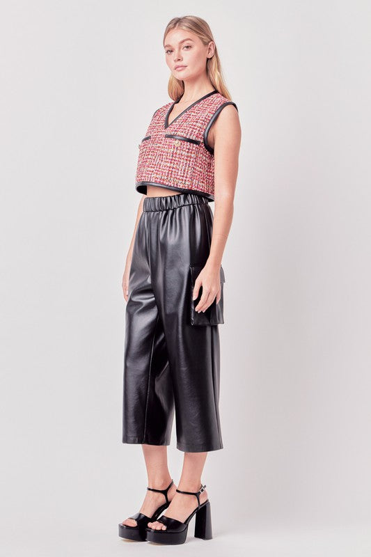 Faux Leather Cropped Cargo Pants