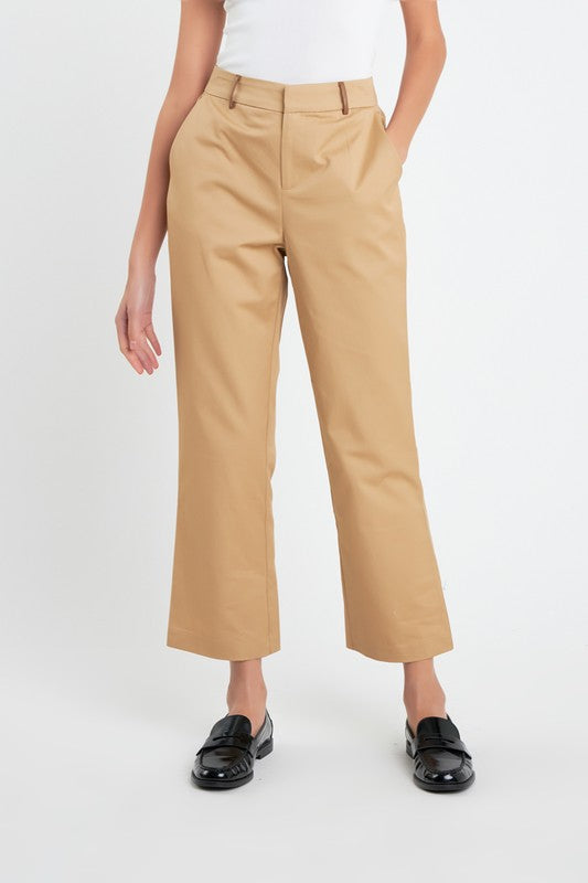 Twill Cropped Flare Hem Pants