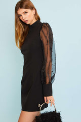 Mock Neck Puff Sleeves Dress