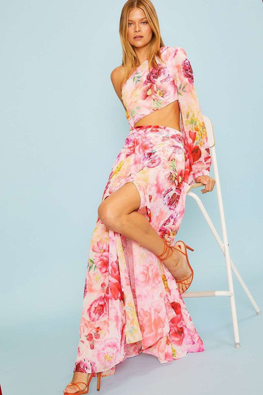 Body Suit Floral Print Maxi Dress