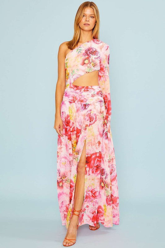Body Suit Floral Print Maxi Dress