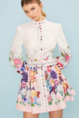 Multi Floral High Neck A-Line Dress