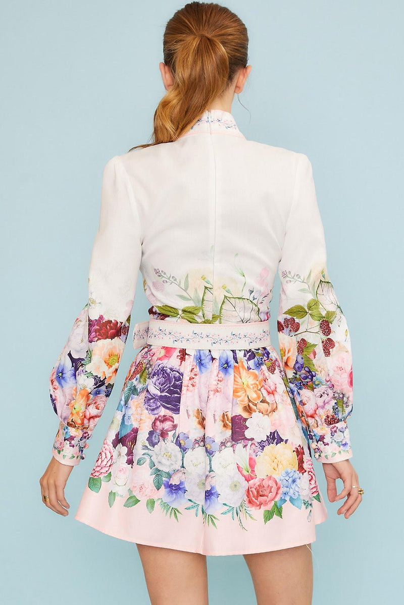 Multi Floral High Neck A-Line Dress