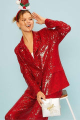 Red Sequin Oversize Blazer Jacket