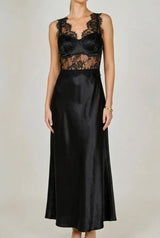 Midnight Lace Satin Midi Dress
