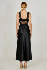Midnight Lace Satin Midi Dress