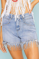 Rhinestone Hem Fringe Shorts