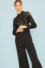 Lace Top Solid Bottom Jumpsuit (Black or White)