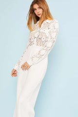 Lace Top Solid Bottom Jumpsuit (Black or White)