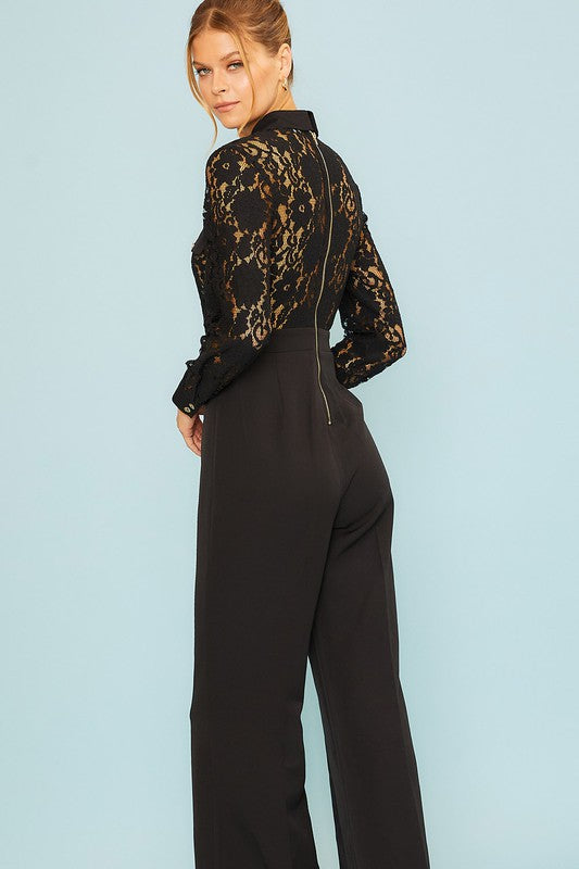 Lace Top Solid Bottom Jumpsuit (Black or White)