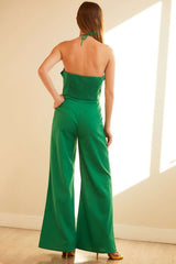 Bow Halter Neck Solid Jumpsuit