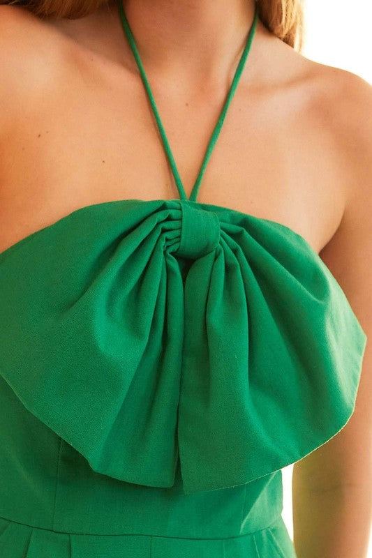 Bow Halter Neck Solid Jumpsuit