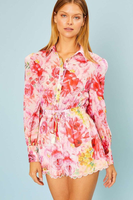 Scallop Hem Floral Romper