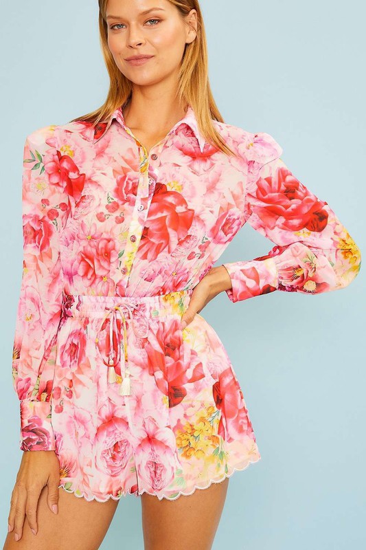 Scallop Hem Floral Romper