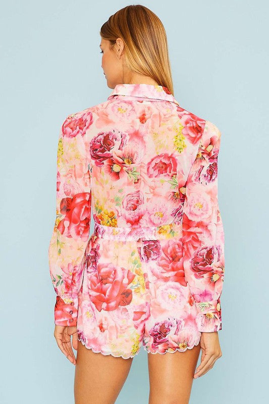 Scallop Hem Floral Romper