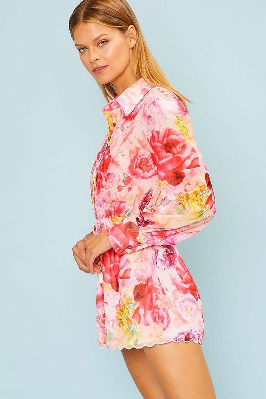 Scallop Hem Floral Romper