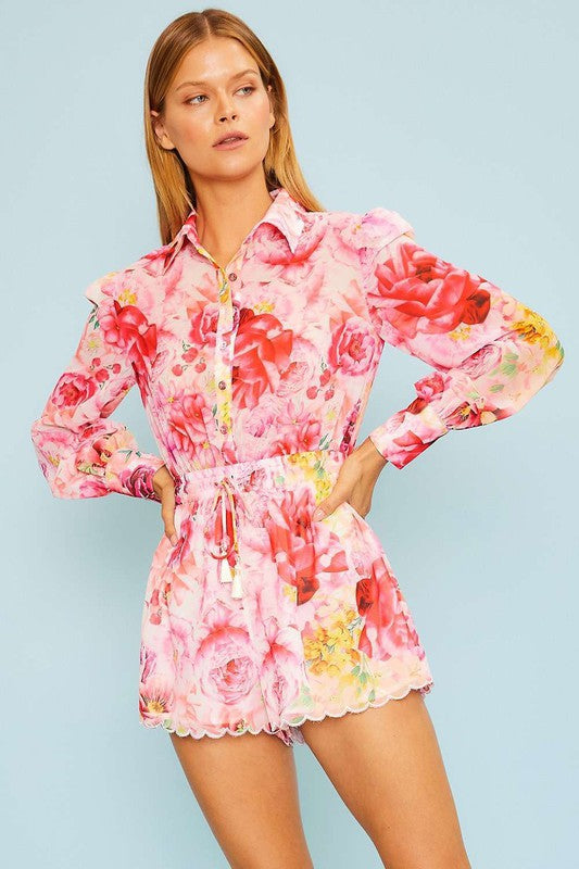 Scallop Hem Floral Romper
