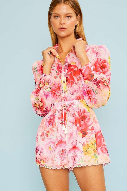 Scallop Hem Floral Romper