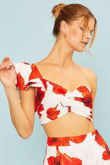 One Shoulder Floral Print Crop Top