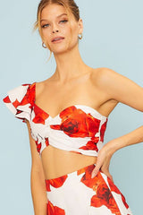 One Shoulder Floral Print Crop Top