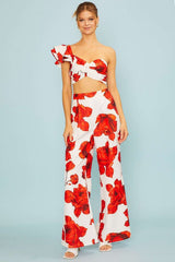 One Shoulder Floral Print Crop Top