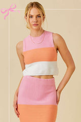 Sleeveless Color Block Knit Top